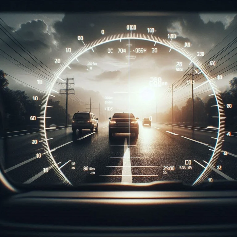 Técnicas de conducción segura - Se ve la imagen de un velosímetro como si estuviese de modo holográfico sobre la imagen de una carretera con varios automóviles.