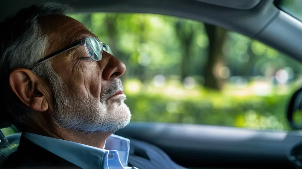 Imagen de una persona descansando antes de seguir conduciendo. - Conducción defensiva para prevenir accidentes