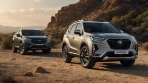 Diferencia entre SUV y Crossover - Imagen de un SUV y un Crossover en un paisaje de montaña.