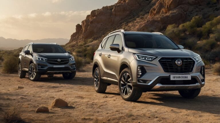 Diferencia entre SUV y Crossover - Imagen de un SUV y un Crossover en un paisaje de montaña.