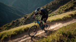 Top 5 de Bicicletas Eléctricas en Latinoamérica - imágen ilustrativa de un ciclista en e-bike desendiendo en una montaña.