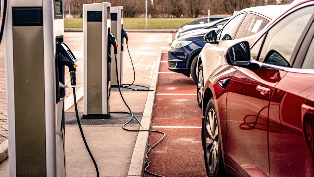 Imagen de una estación de cargas en un estacionamiento al aire libre - estaciones de carga para autos eléctricos