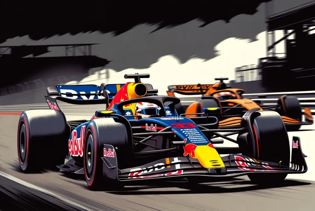 Max Verstappen acechando a Lando Norris, representando el peligro de la remontada de Red Bull en la lucha por el título de F1 2025.