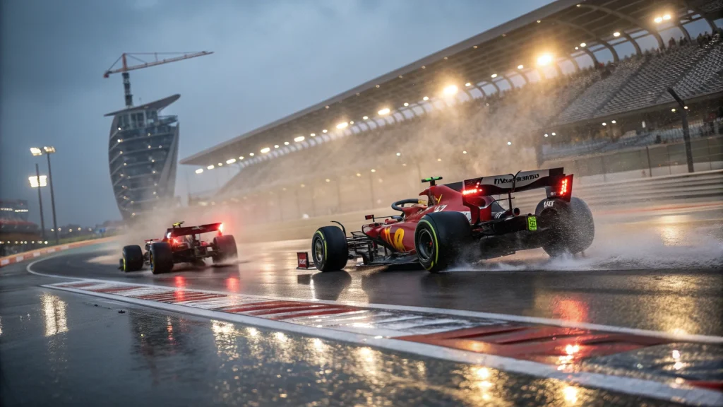 Batalla en pista entre dos coches de F1 2026, con el perseguidor activando el sistema Manual Override para obtener potencia extra.