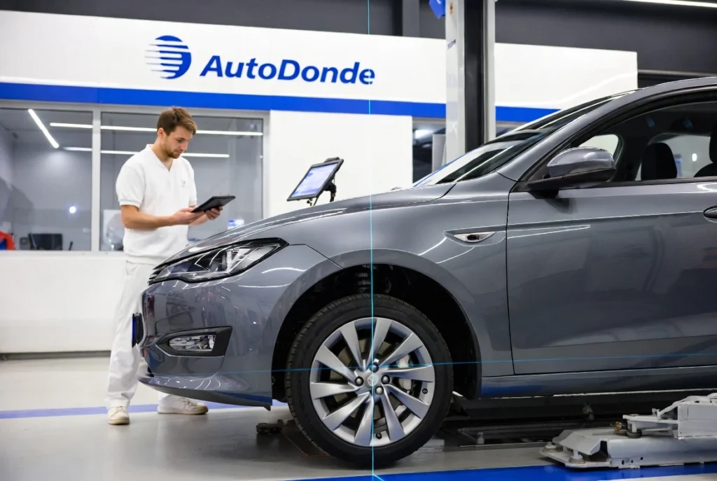 Inspección técnica vehicular (VTV) en taller certificado utilizando tecnología de diagnóstico de frenos y seguridad.