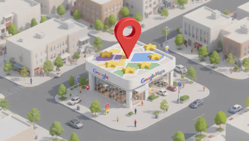 Localización de concesionaria en Google Maps con reseñas positivas para SEO local.