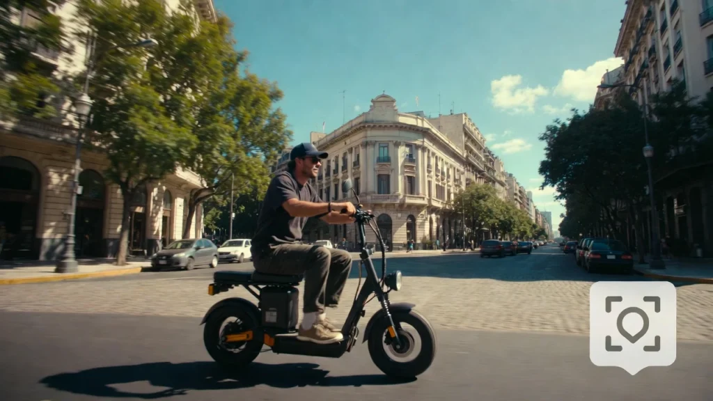 Usuario de monopatín eléctrico circulando con seguro obligatorio según la Ley 5/2025.