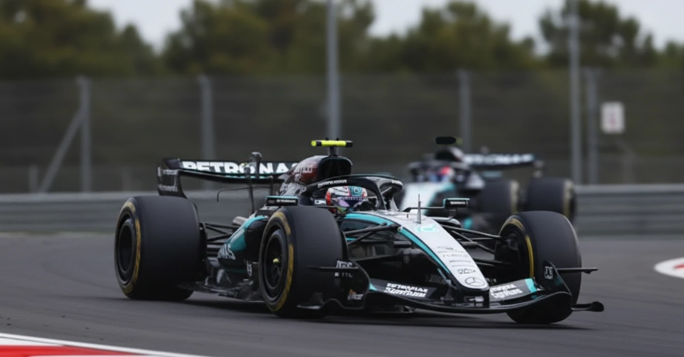 Kimi Antonelli Seguido por George Russell en su primera victoria en F1 con Mercedes en el GP de China 2026.