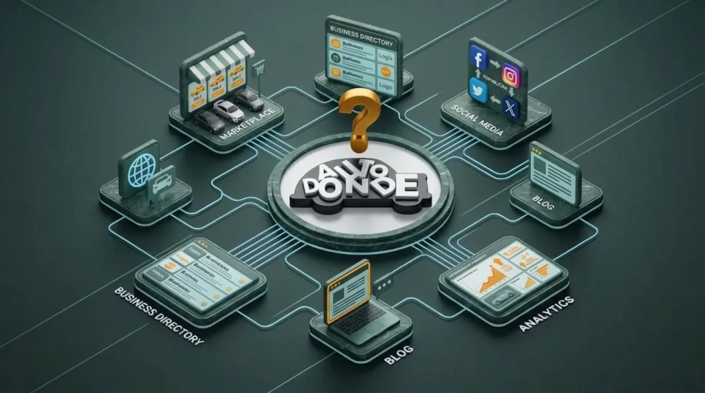 Gemini_Generated_Image_iyjb4iiyjb4iiyjb (1) Diagrama del ecosistema de autodonde.com integrando marketplace, directorio y redes sociales.