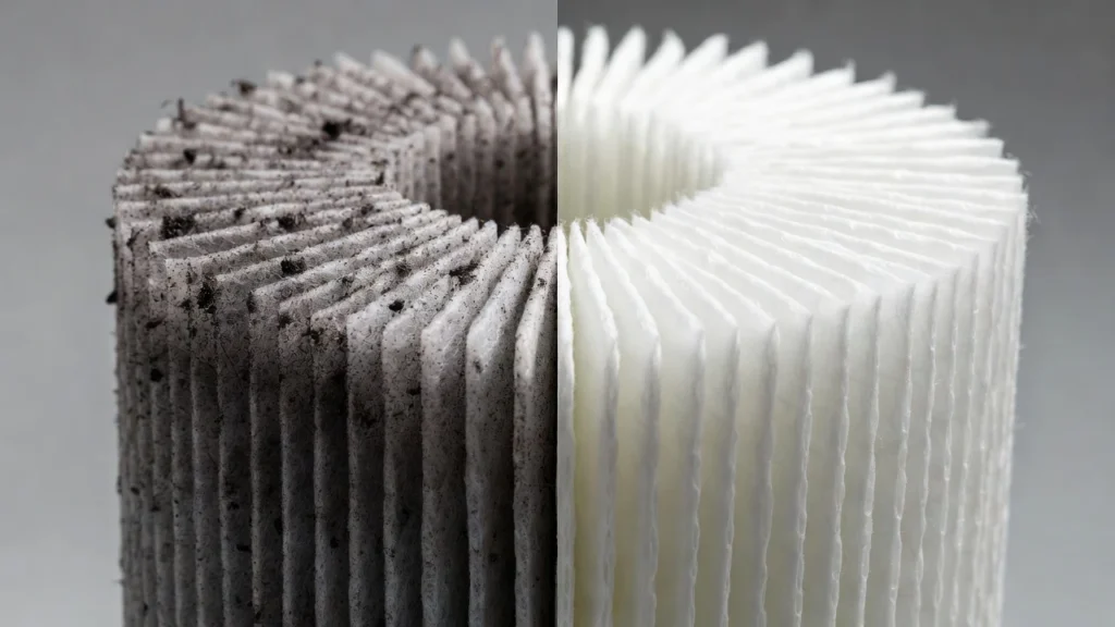 ahorra-combustible-factores-ocultos-002 Comparación entre un filtro de aire sucio y uno limpio para reducir emisiones de CO2.