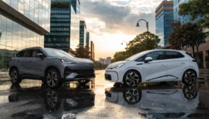 Comparativa de autos chinos BAIC X55 y BYD Dolphin Mini en Puerto Madero, Argentina.