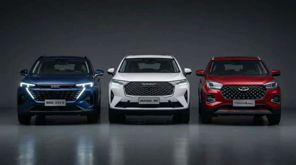 comparativa-autos-chinos-en-argentina-004 Comparativa visual de las trompas de SUV chinos BAIC, Haval y Chery en 2026.