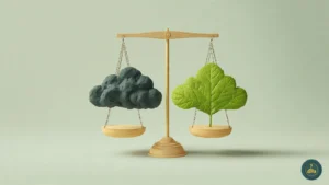 Ilustración conceptual de la balanza de emisiones de CO2 entre transporte tradicional y movilidad eléctrica.