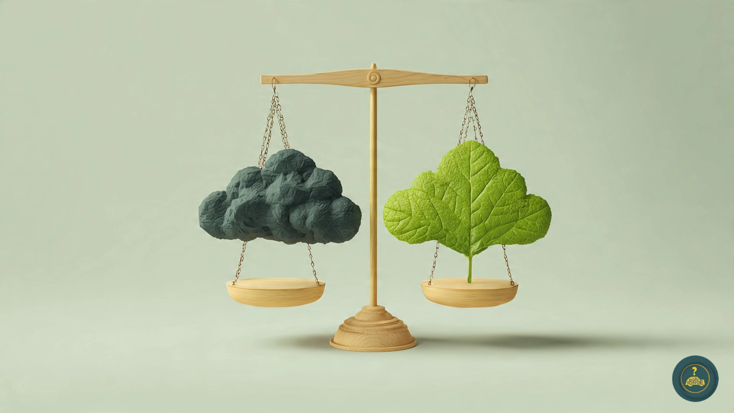 Ilustración conceptual de la balanza de emisiones de CO2 entre transporte tradicional y movilidad eléctrica.