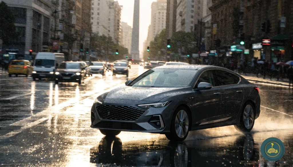 hibridos-electricos-o-combustion-0061 circulando por el centro de Buenos Aires, representando la transición hacia la movilidad sustentable en ciudades congestionadas.