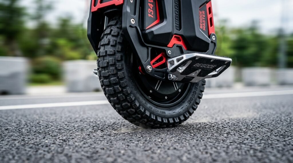 Detalle técnico del monociclo eléctrico de alta potencia Begode Master para usuarios avanzados en Argentina.