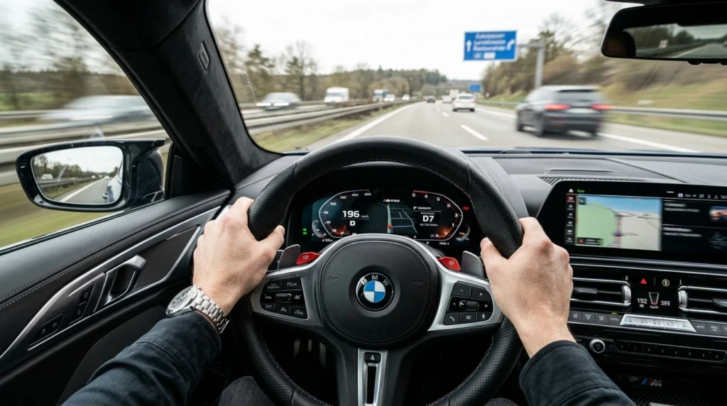 Posición correcta de las manos en el volante a las 9 y 3 para máxima seguridad y control.