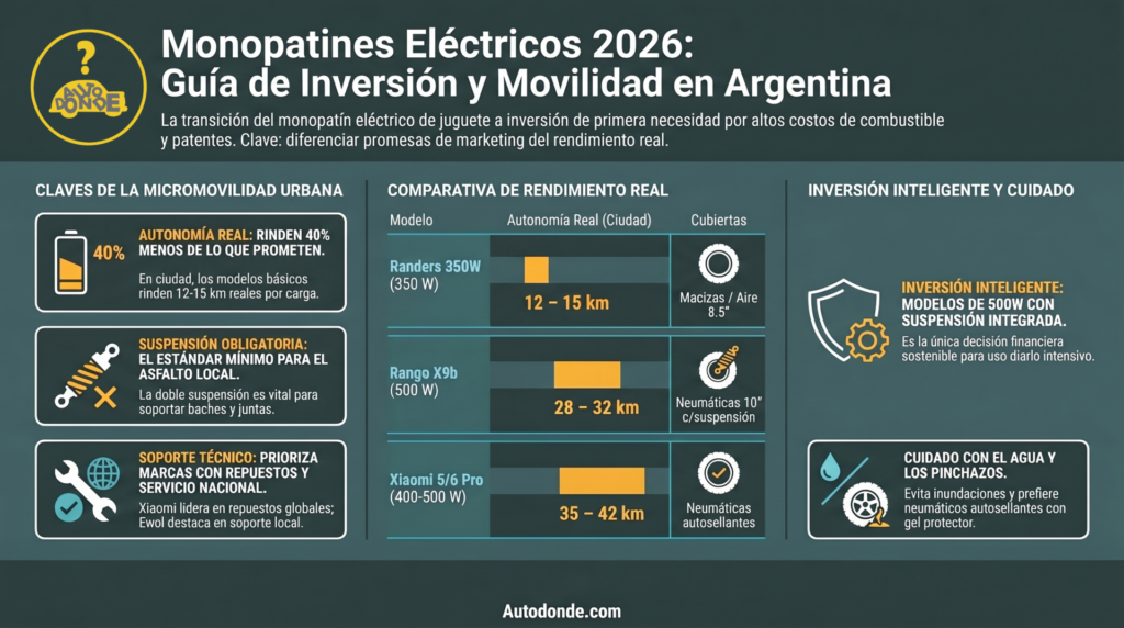 Infografía mejores monopatines Argentina 2026
