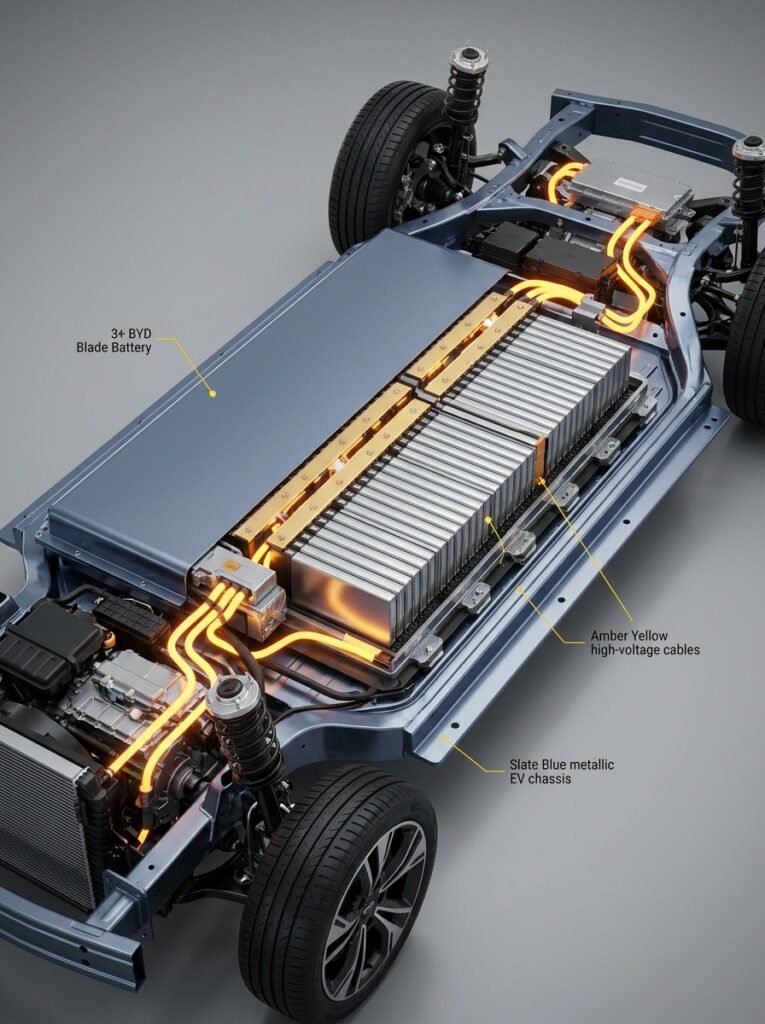 Estructura y módulo de batería Blade de BYD con garantía extendida de 8 años.