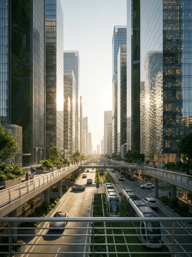 Futuristic_eco-friendly_metropol…_fotosintesis-artificial-el-reemplazo-del-petroleo Fachadas urbanas fotosintéticas e infraestructura sustentable en la ciudad del Sustainoceno.