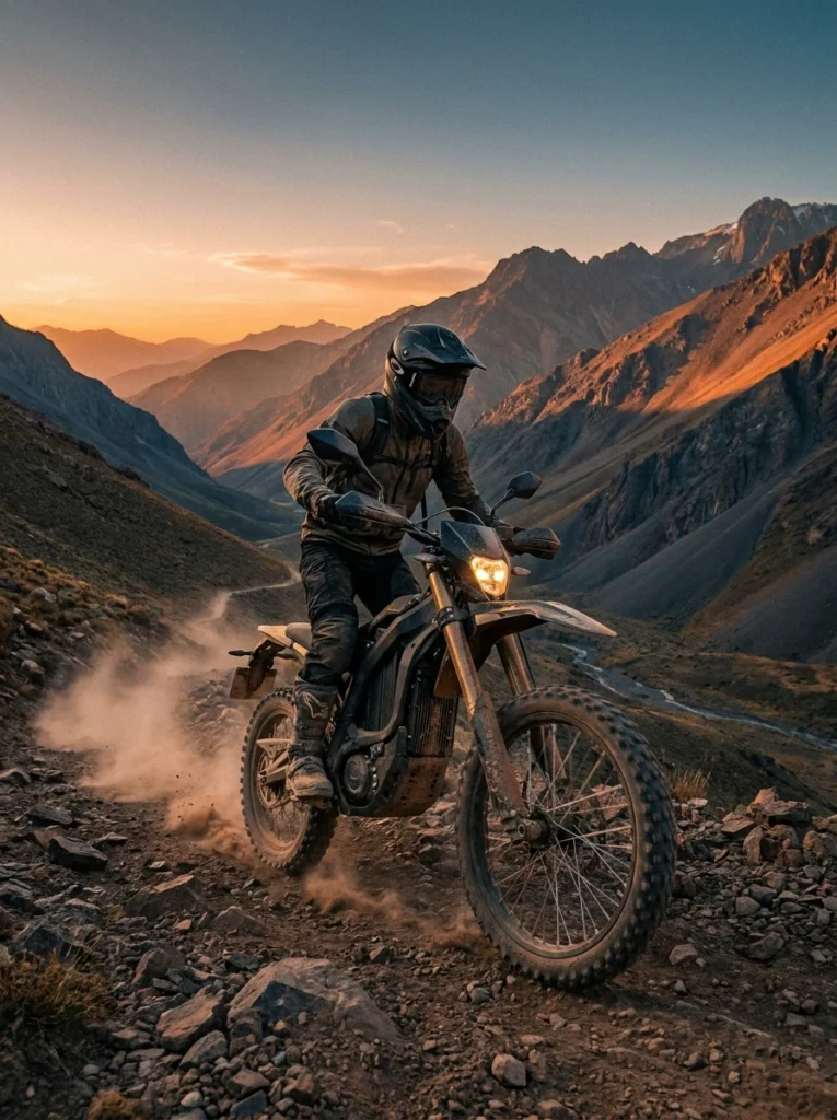 Electric_dirt_bike_climbing_hill_surron-ultra-bee-2026 Surron Ultra Bee 2026 superando un terreno rocoso y empinado en la montaña.
